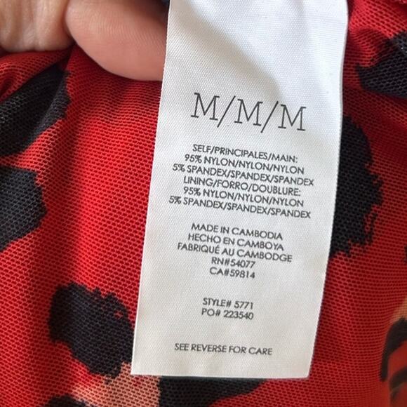 NWT Cabi Siren Wrap Dress Red Leopard Print Midi Long Sleeve - Picture 5 of 8